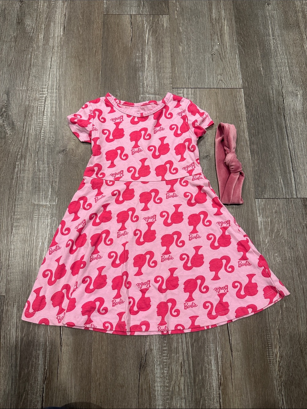 Barbie Pink & Hot Pink Logo Silhouette Casual Dress with Dusty Rose Headband